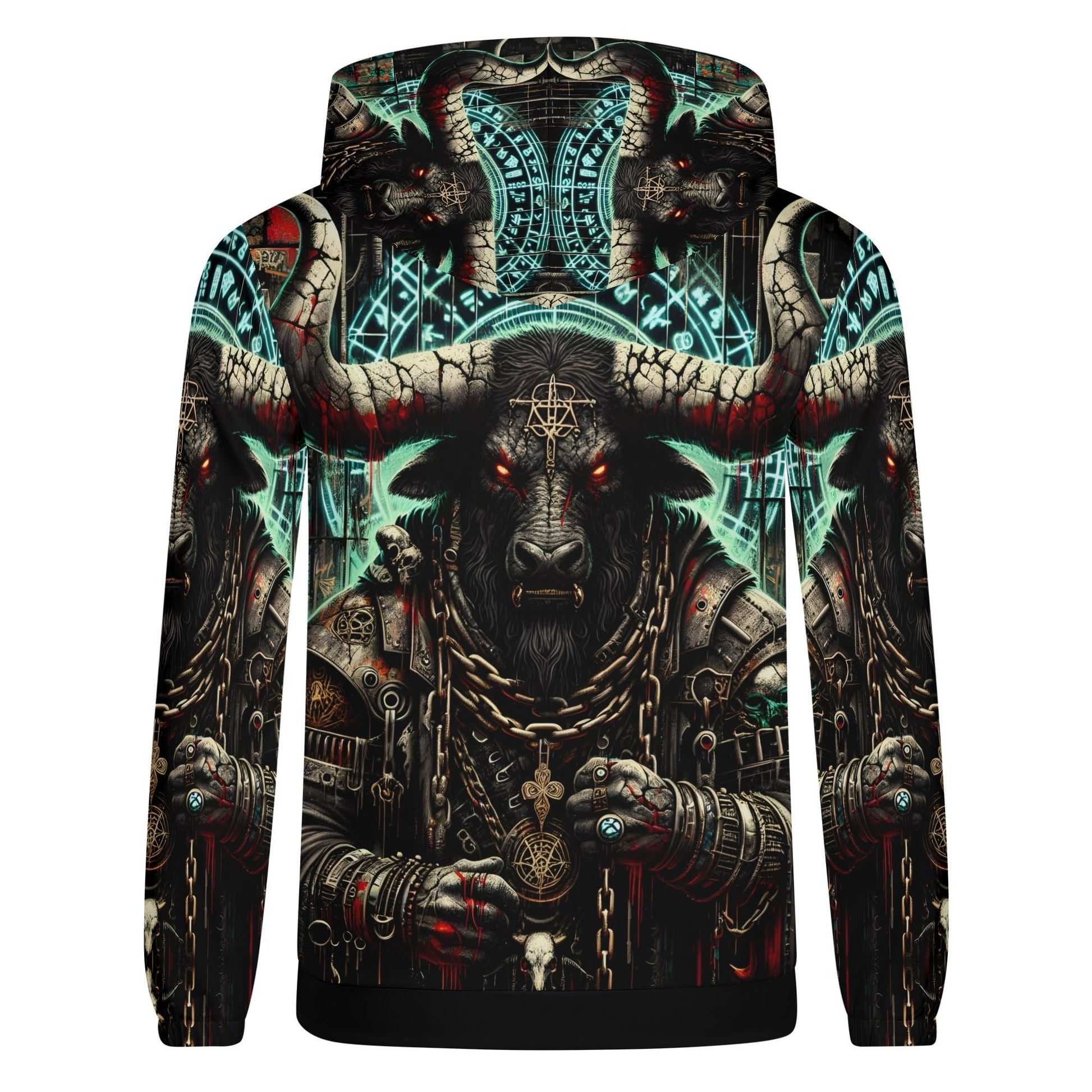 Mythical Monsters Minotaur Poly French Terry Hoodie with detailed dark fantasy graphic design