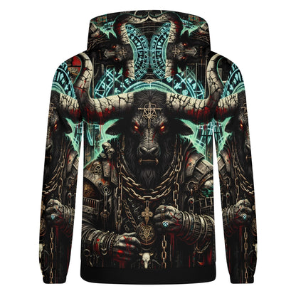 Mythical Monsters Minotaur Poly French Terry Hoodie with detailed dark fantasy graphic design