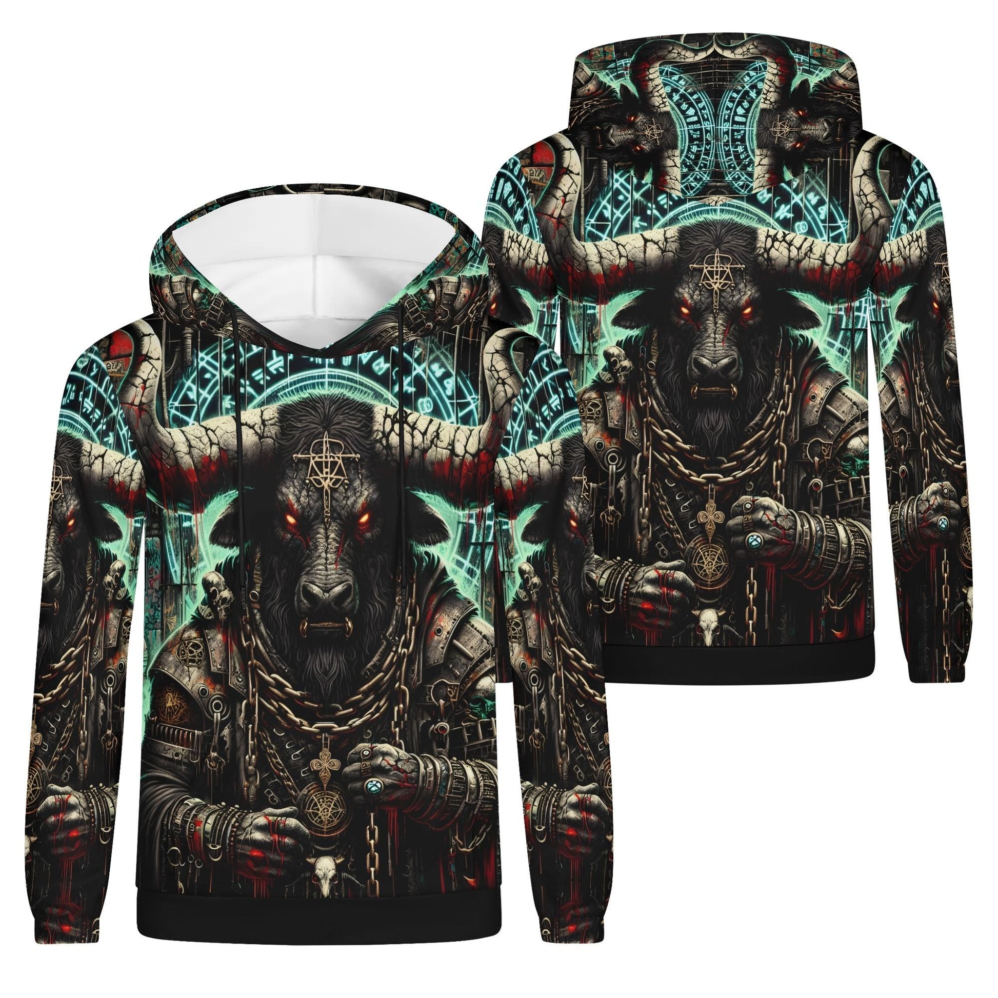 Mythical Monsters Minotaur Poly French Terry Hoodie by Loud and Lethal with detailed dark minotaur design
