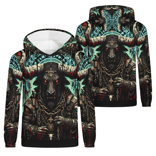 Mythical Monsters Minotaur Poly French Terry Hoodie by Loud and Lethal with detailed dark minotaur design