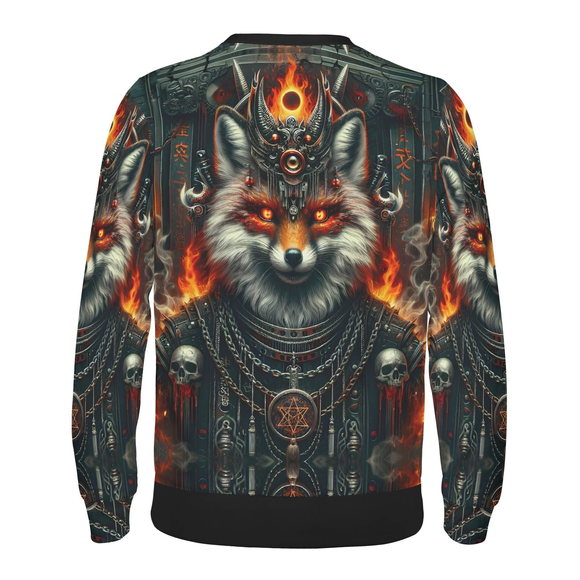 Loud and Lethal Mythical Monsters Kitsune Poly French Terry Sweatshirt unisex with fiery crowned fox skulls chains gothic print