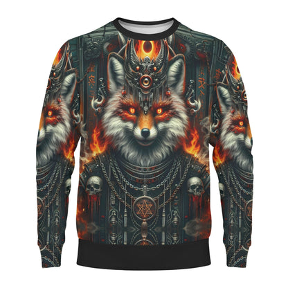 Loud and Lethal unisex Mythical Monsters Kitsune Poly French Terry Sweatshirt with fiery fox and occult skull design