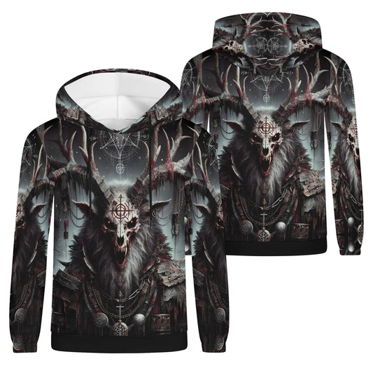 Mythical Monsters Wendigo Poly French Terry Hoodie with dark eerie Wendigo design and detailed artwork