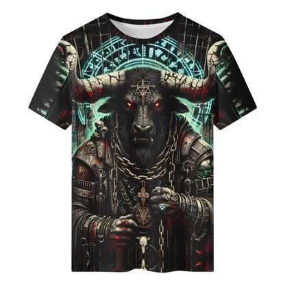 Loud and Lethal Mythical Monsters Minotaur 100 Cotton T-Shirt unisex black tee with armored minotaur and occult symbols