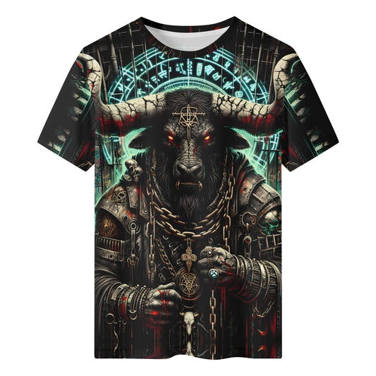Loud and Lethal Mythical Monsters Minotaur 100 Cotton T-Shirt unisex black tee with armored minotaur and occult symbols