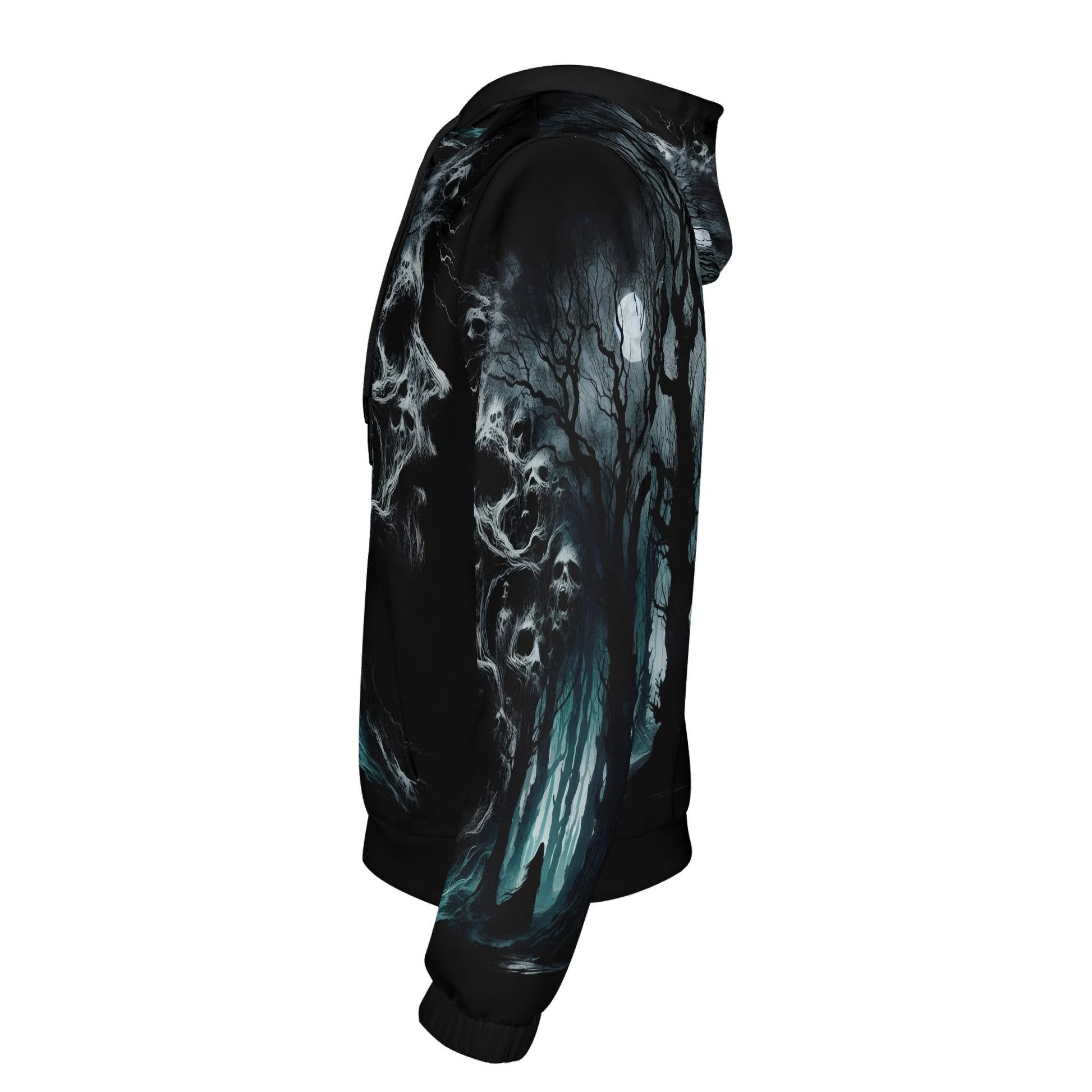 Loud and Lethal Nightmare Grove Poly French Terry hoodie with spooky skull and dark forest design