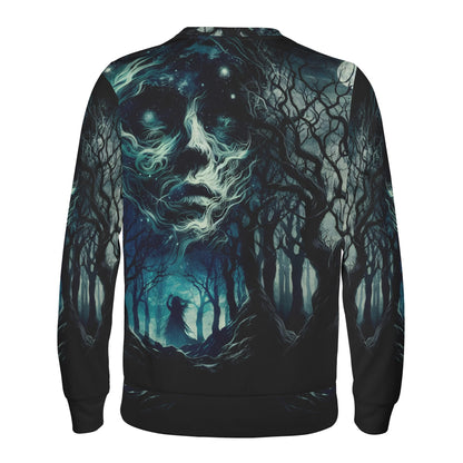 Loud and Lethal Fear of the Dark Poly French Terry Sweatshirt unisex crewneck with eerie forest and ghost face print