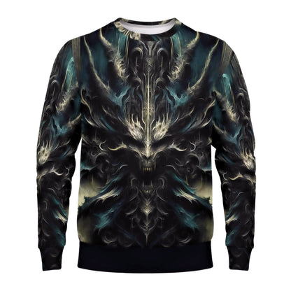 Unisex Loud and Lethal Echoes of the Underworld Poly French Terry Sweatshirt with dark symmetrical demon print