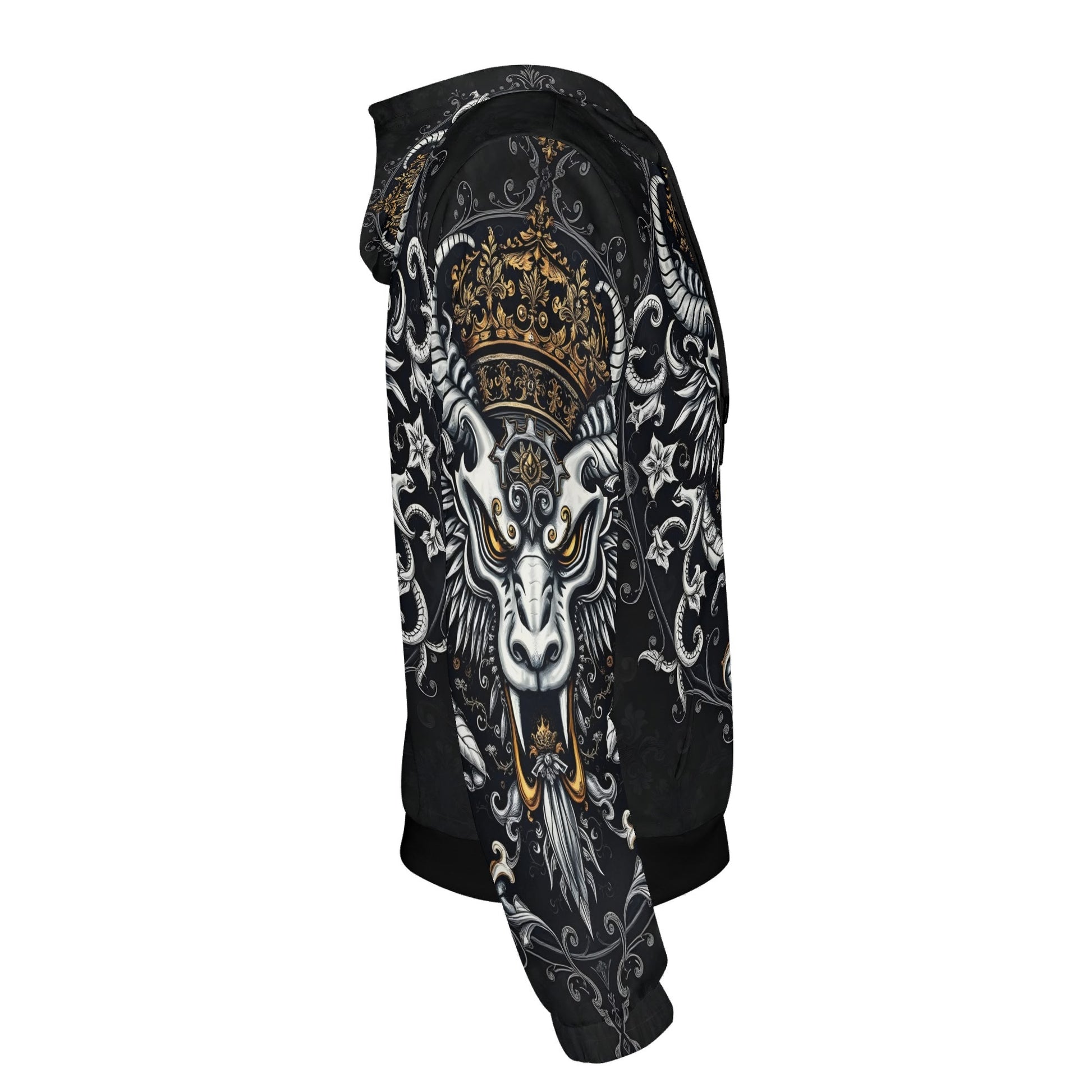Shadowed Splendor Poly French Terry Hoodie Limited Edition black unisex hoodie crowned goat skull gold filigree