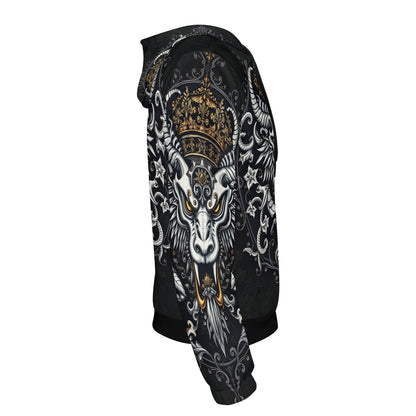 Shadowed Splendor Poly French Terry Hoodie Limited Edition black unisex hoodie crowned goat skull gold filigree