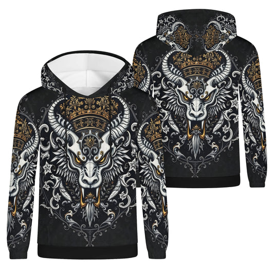 Shadowed Splendor Poly French Terry Hoodie Limited Edition unisex Loud and Lethal black hoodie with ornate horned crown design