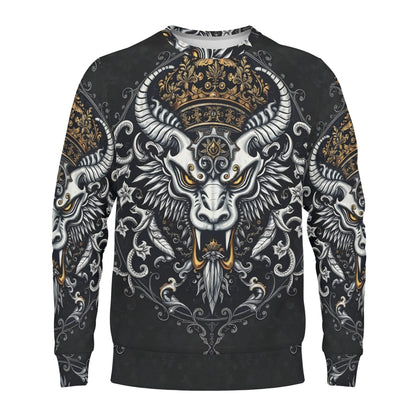 Shadowed Splendor Poly French Terry Sweatshirt Limited Edition unisex sweater with ornate crowned horned beast design