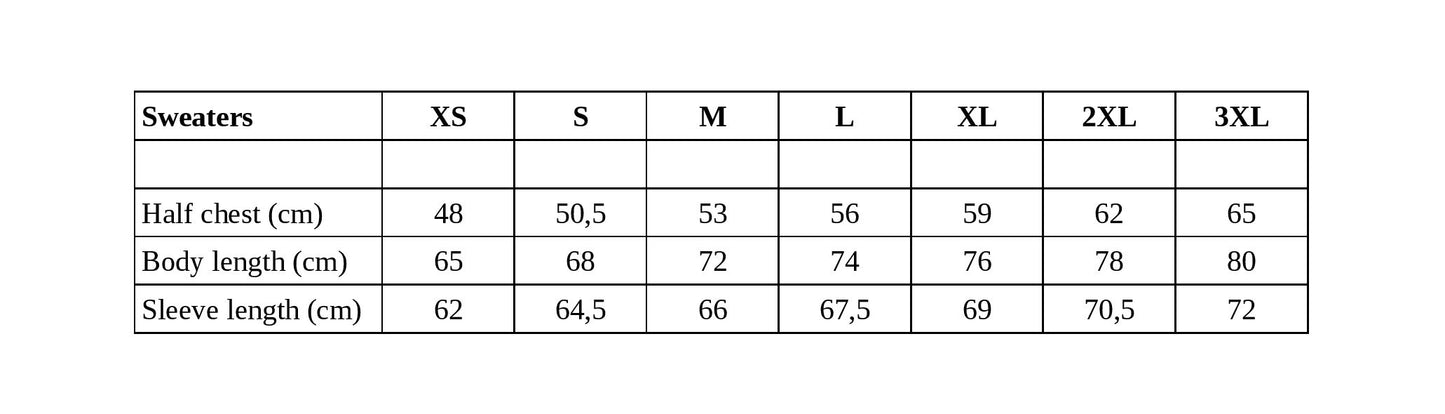 Loud and Lethal Shadowed Splendor Poly French Terry Sweatshirt Limited Edition size chart showing XS to 3XL measurements in cm