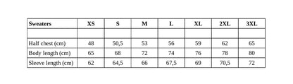 Loud and Lethal Shadowed Splendor Poly French Terry Sweatshirt Limited Edition size chart showing XS to 3XL measurements in cm