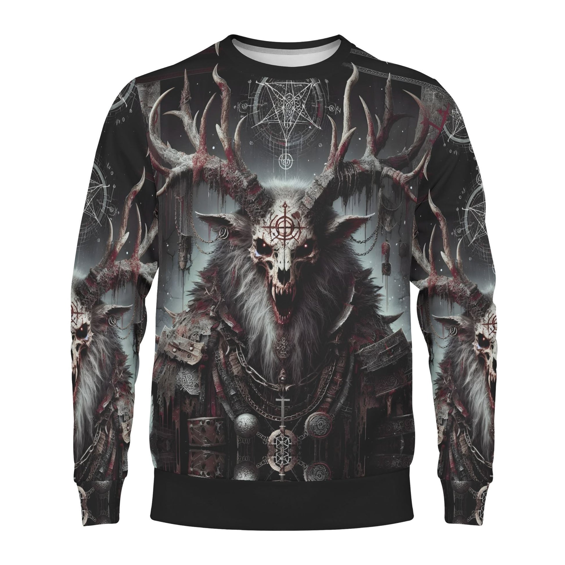 Loud and Lethal unisex sweater wendigo skull antlers occult print Mythical Monsters Wendigo Poly French Terry Sweatshirt