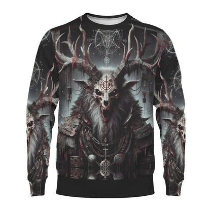Loud and Lethal unisex sweater wendigo skull antlers occult print Mythical Monsters Wendigo Poly French Terry Sweatshirt