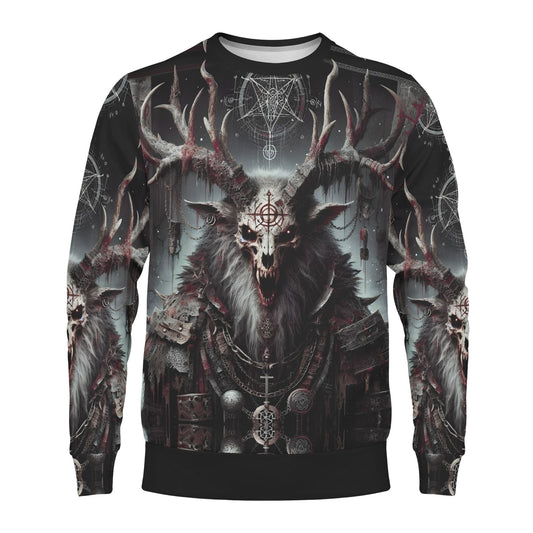 Loud and Lethal unisex sweater wendigo skull antlers occult print Mythical Monsters Wendigo Poly French Terry Sweatshirt