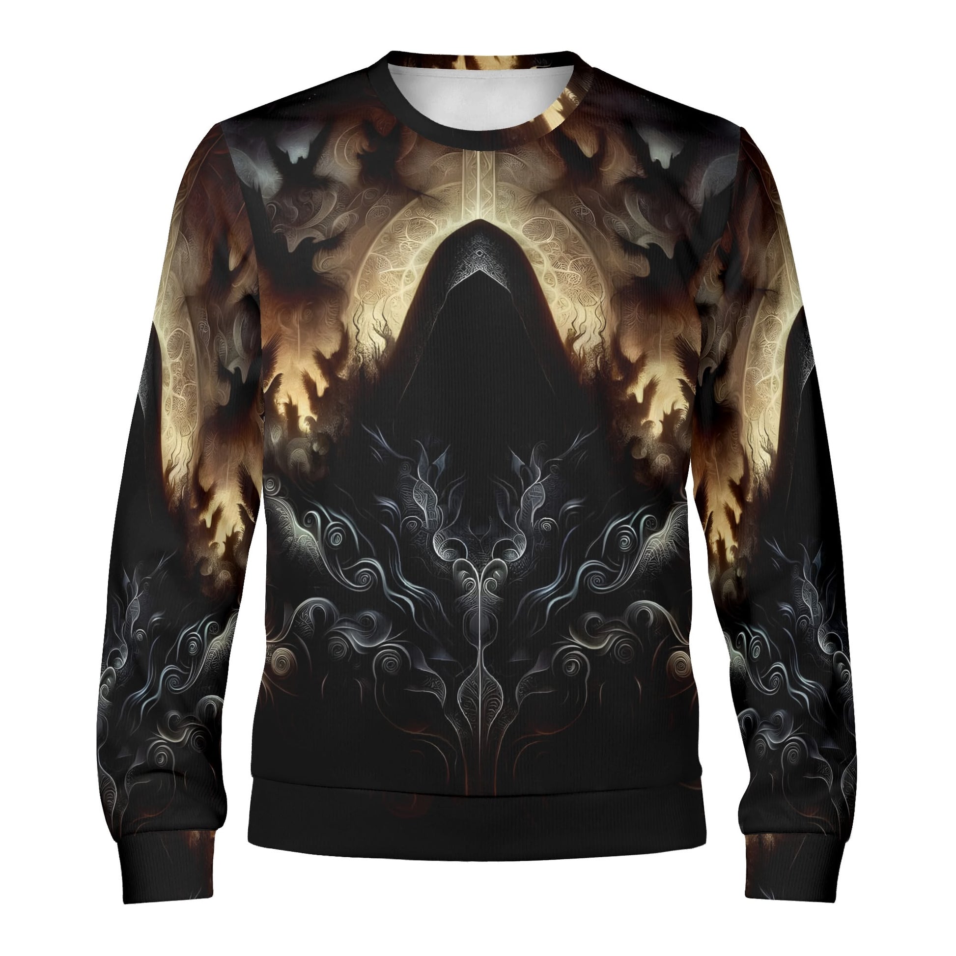 The Omen Bearer Poly French Terry Sweatshirt unisex sweater by Loud and Lethal with dark hooded occult graphic