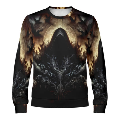 The Omen Bearer Poly French Terry Sweatshirt unisex sweater by Loud and Lethal with dark hooded occult graphic