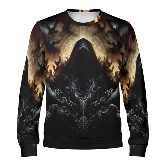 The Omen Bearer Poly French Terry Sweatshirt unisex sweater by Loud and Lethal with dark hooded occult graphic