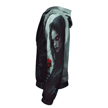 Loud and Lethal Paint It Black Poly French Terry hoodie with dark gothic art and red glowing eyes