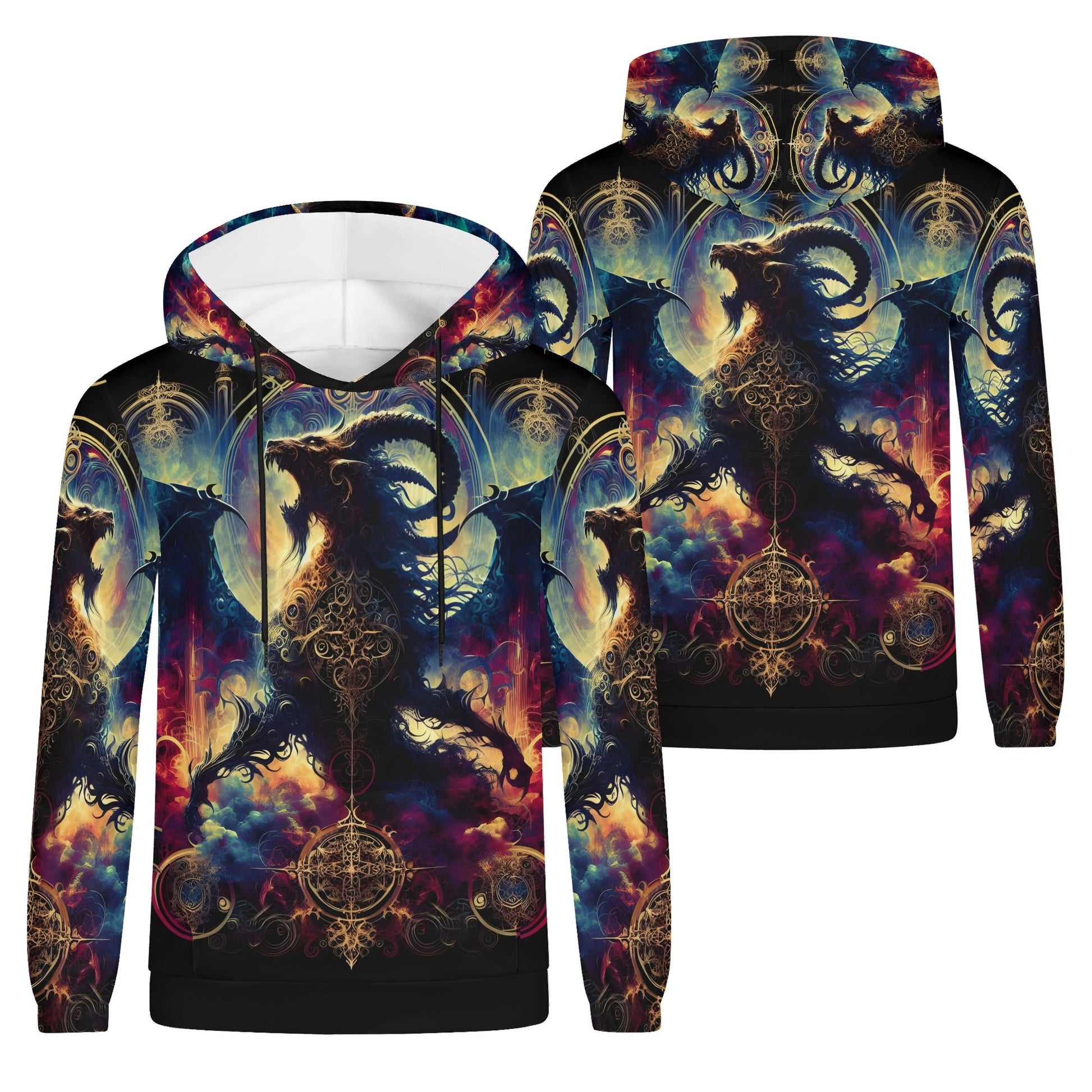 Phantom Blaze Cotton Terry hoodie by Loud and Lethal with fiery ram and mystical design in vibrant colors