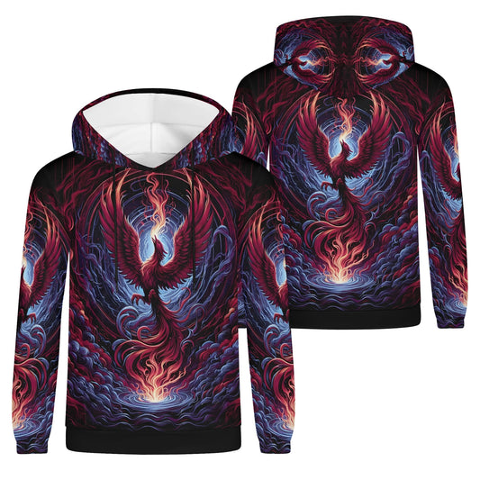 Phoenix Fury Poly French Terry hoodie with vivid red and blue phoenix design from Loud and Lethal