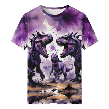 Prehistoric Pulse purple Organic Cotton Kids T-shirt featuring a vibrant dinosaur design by Loud and Lethal