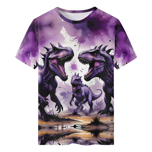 Prehistoric Pulse purple Organic Cotton Kids T-shirt featuring a vibrant dinosaur design by Loud and Lethal