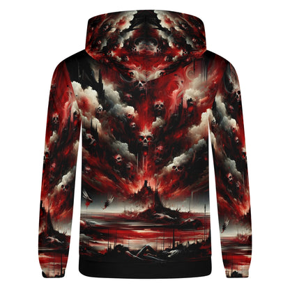 Loud and Lethal Raining Blood Cotton Terry hoodie with dark red and black skull clouds design