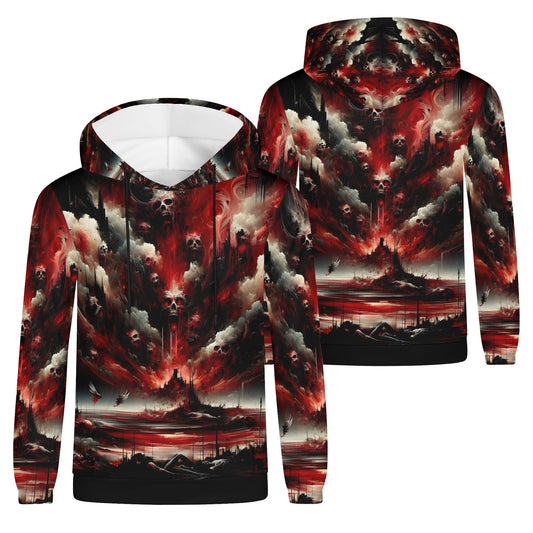 Loud and Lethal unisex Raining Blood Cotton Terry hoodie with dark red and black skull design