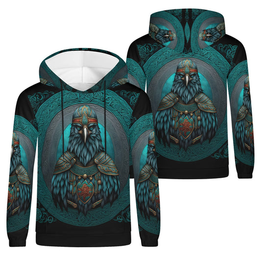 Unisex Raven of the North Cotton Terry hoodie by Loud and Lethal with detailed blue raven armor design