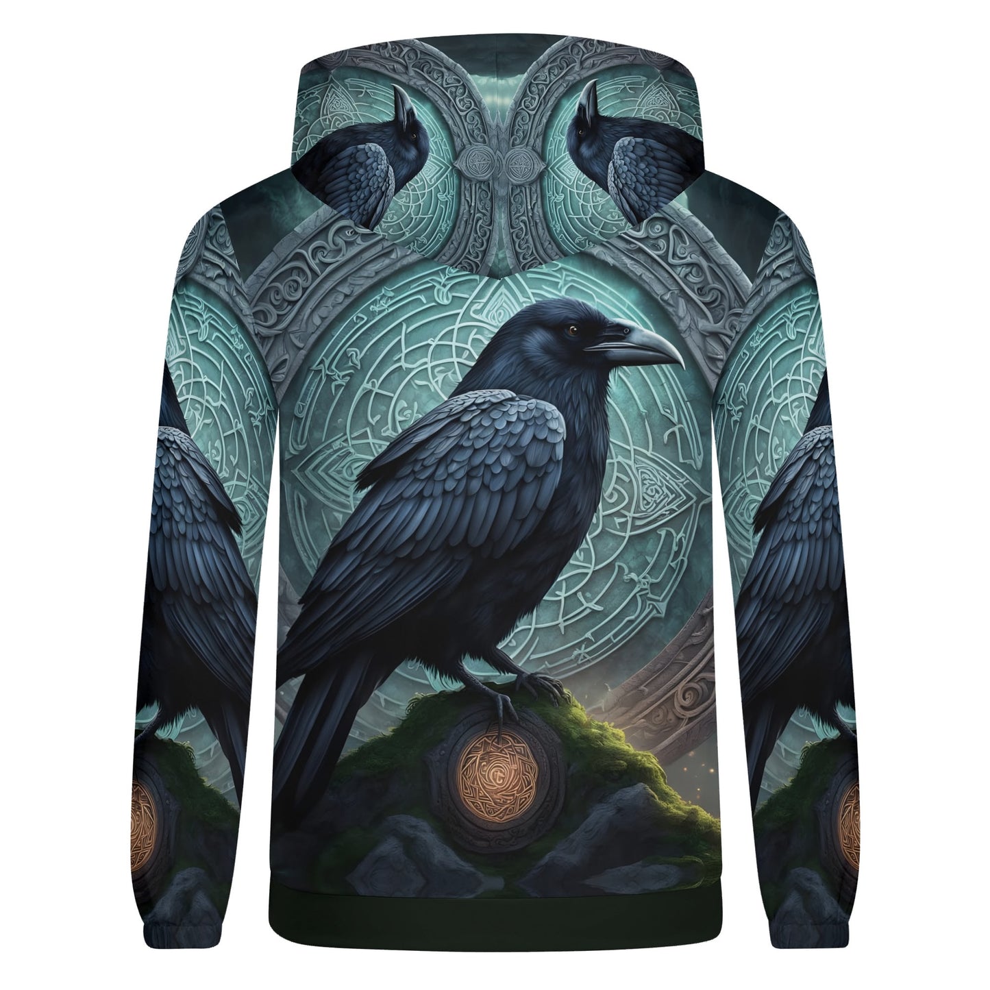 Raven of the Runestones Poly French Terry hoodie with detailed raven and runestone design by Loud and Lethal