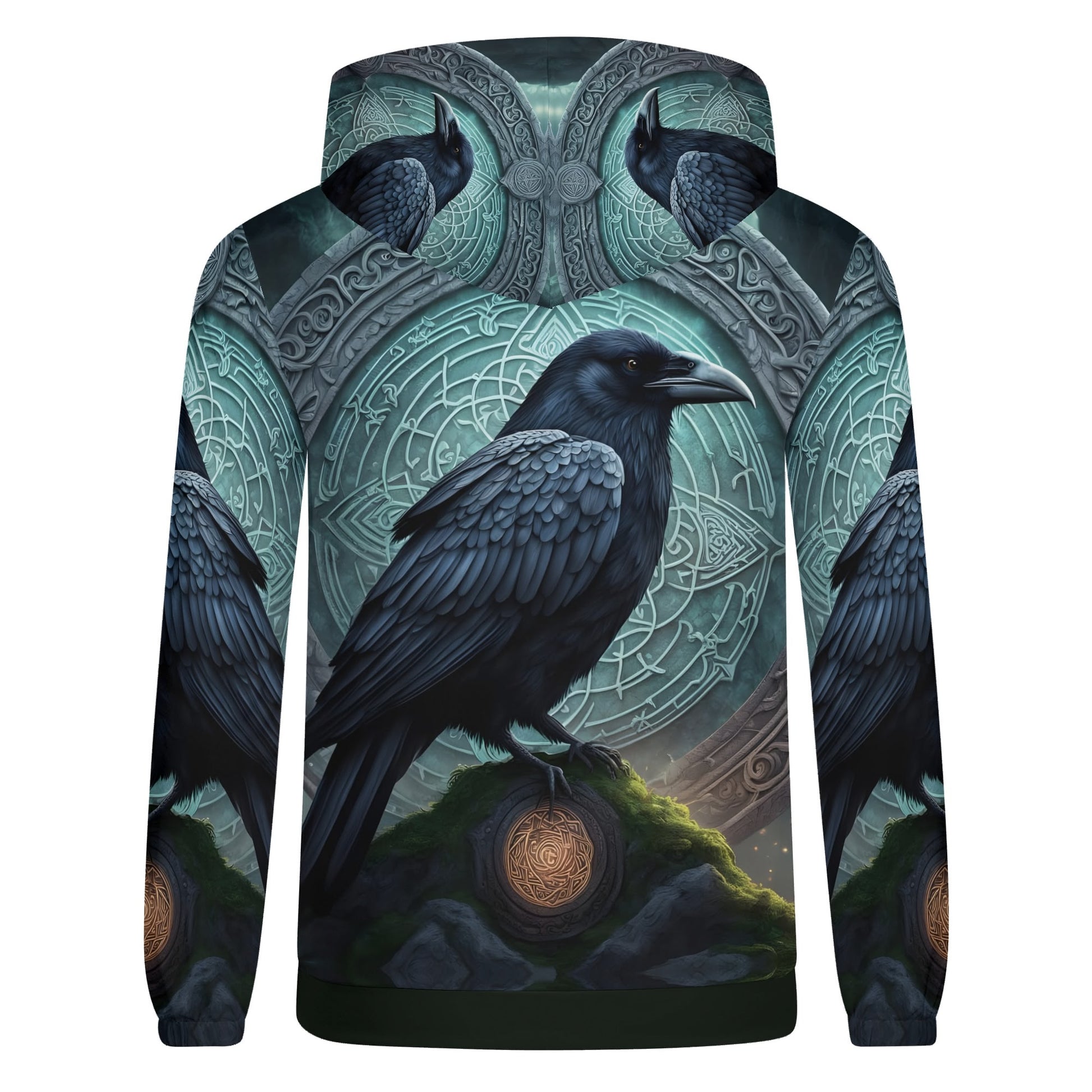 Raven of the Runestones Poly French Terry hoodie with detailed raven and runestone design by Loud and Lethal