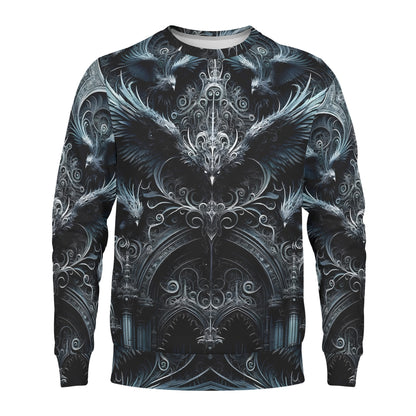 Loud and Lethal Gothic Flight Poly French Terry Sweatshirt unisex sweater with dark ornate raven and gothic arch design