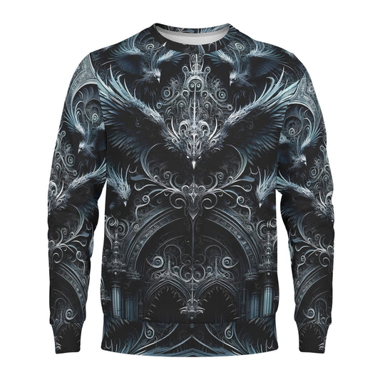 Loud and Lethal Gothic Flight Poly French Terry Sweatshirt unisex sweater with dark ornate raven and gothic arch design
