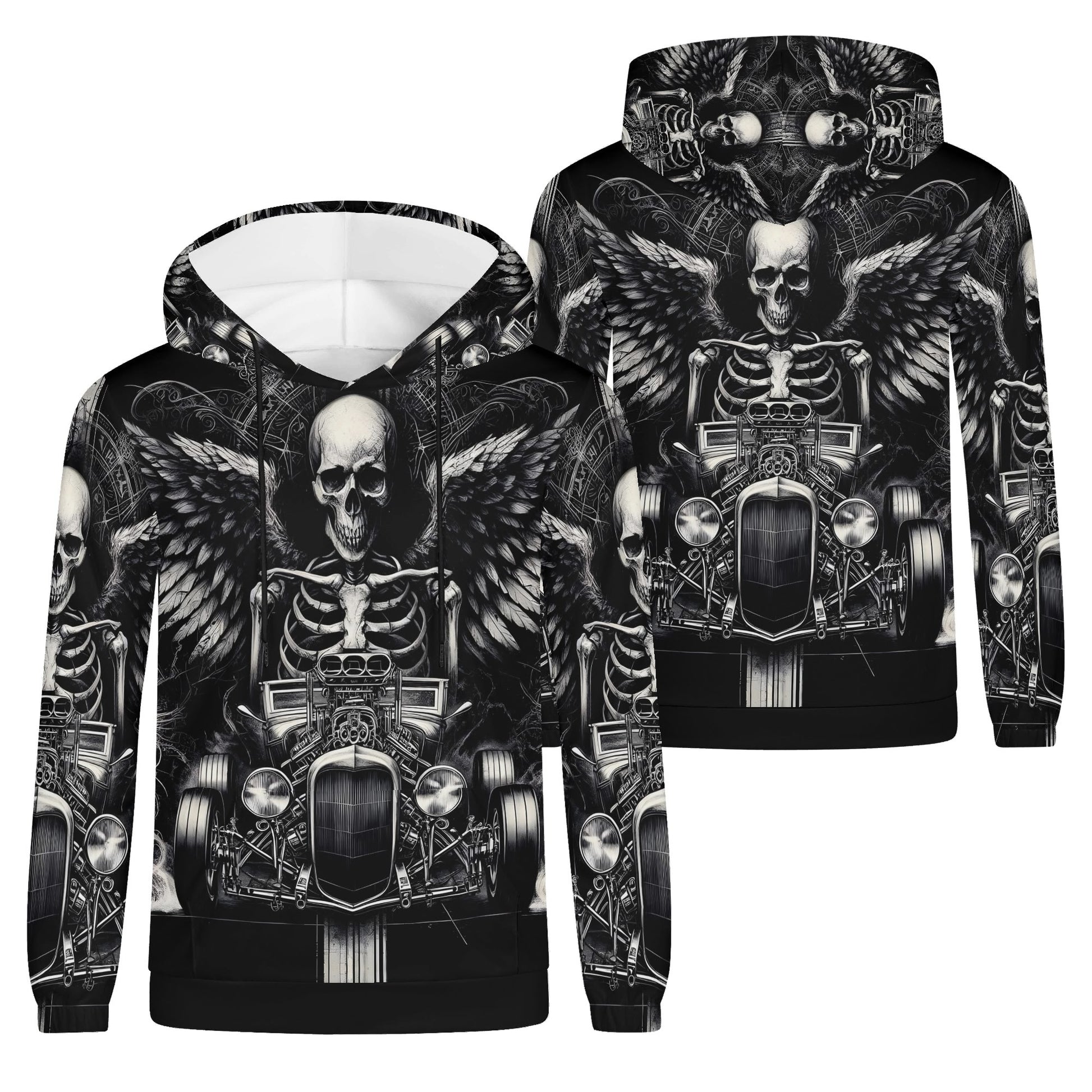 Reapers Hot Rod Cotton Terry hoodie with black and white skull and wings graphic design