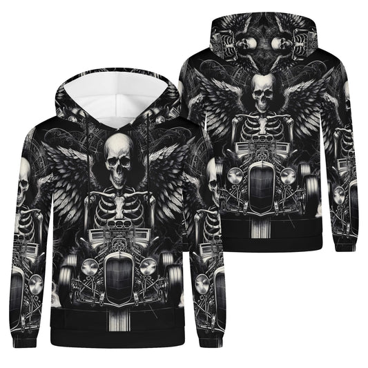 Reapers Hot Rod Cotton Terry hoodie with black and white skull and wings graphic design