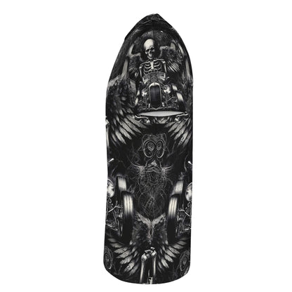 Reapers Hot Rod Lycra T-Shirt by Loud and Lethal with black and white skeleton hot rod design