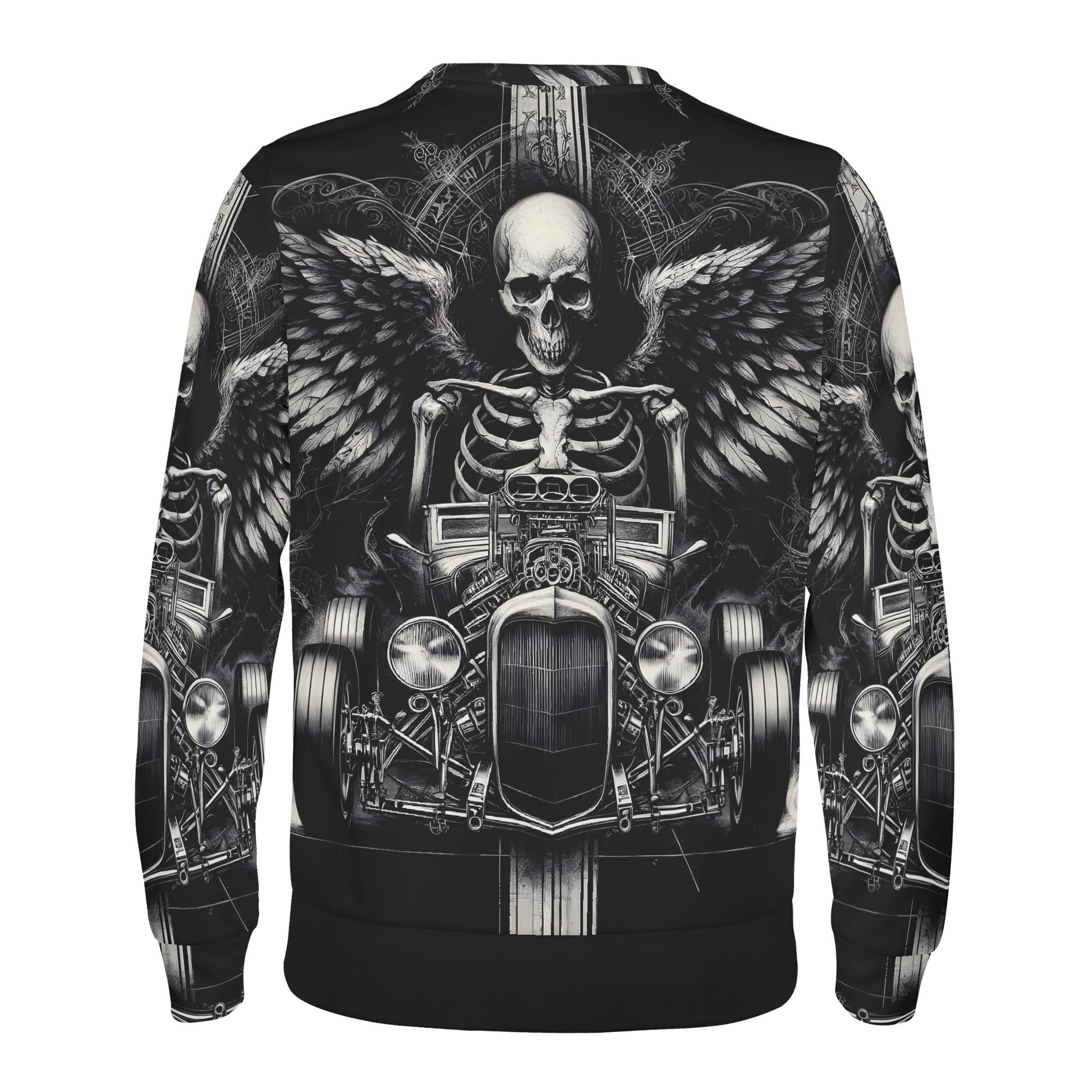 Reapers Hot Rod Poly French Terry Sweatshirt by Loud and Lethal unisex black sweater with skull wings and vintage hot rod graphic