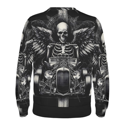 Reapers Hot Rod Poly French Terry Sweatshirt by Loud and Lethal unisex black sweater with skull wings and vintage hot rod graphic