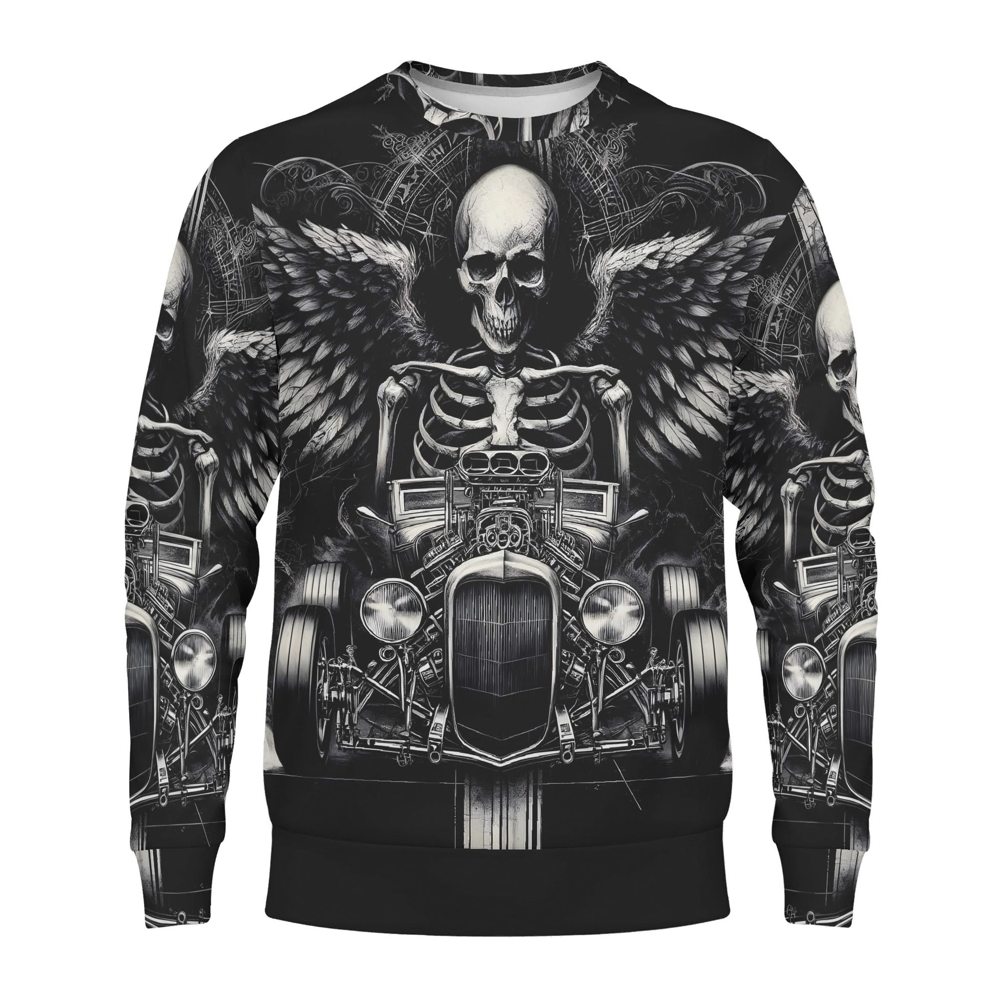 Reapers Hot Rod Poly French Terry Sweatshirt Loud and Lethal black pullover with skull skeleton with wings driving hot rod graphic