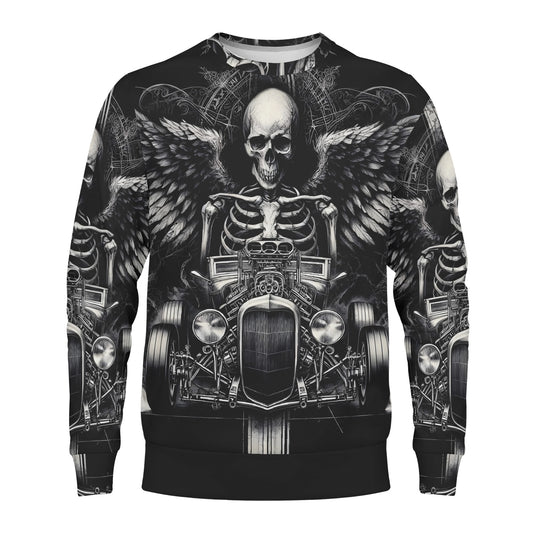 Reapers Hot Rod Poly French Terry Sweatshirt Loud and Lethal black pullover with skull skeleton with wings driving hot rod graphic