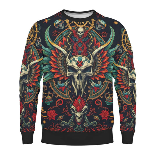 Flourish of Rebellion Limited Edition Poly French Terry Sweatshirt by Loud and Lethal unisex skull floral design