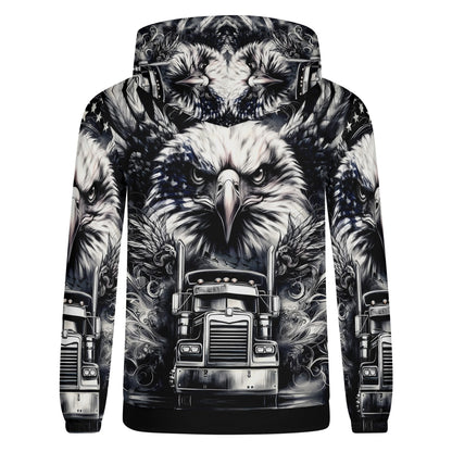 Revolt On Wheels Poly French Terry hoodie with bold eagle and truck graphic in black and white design