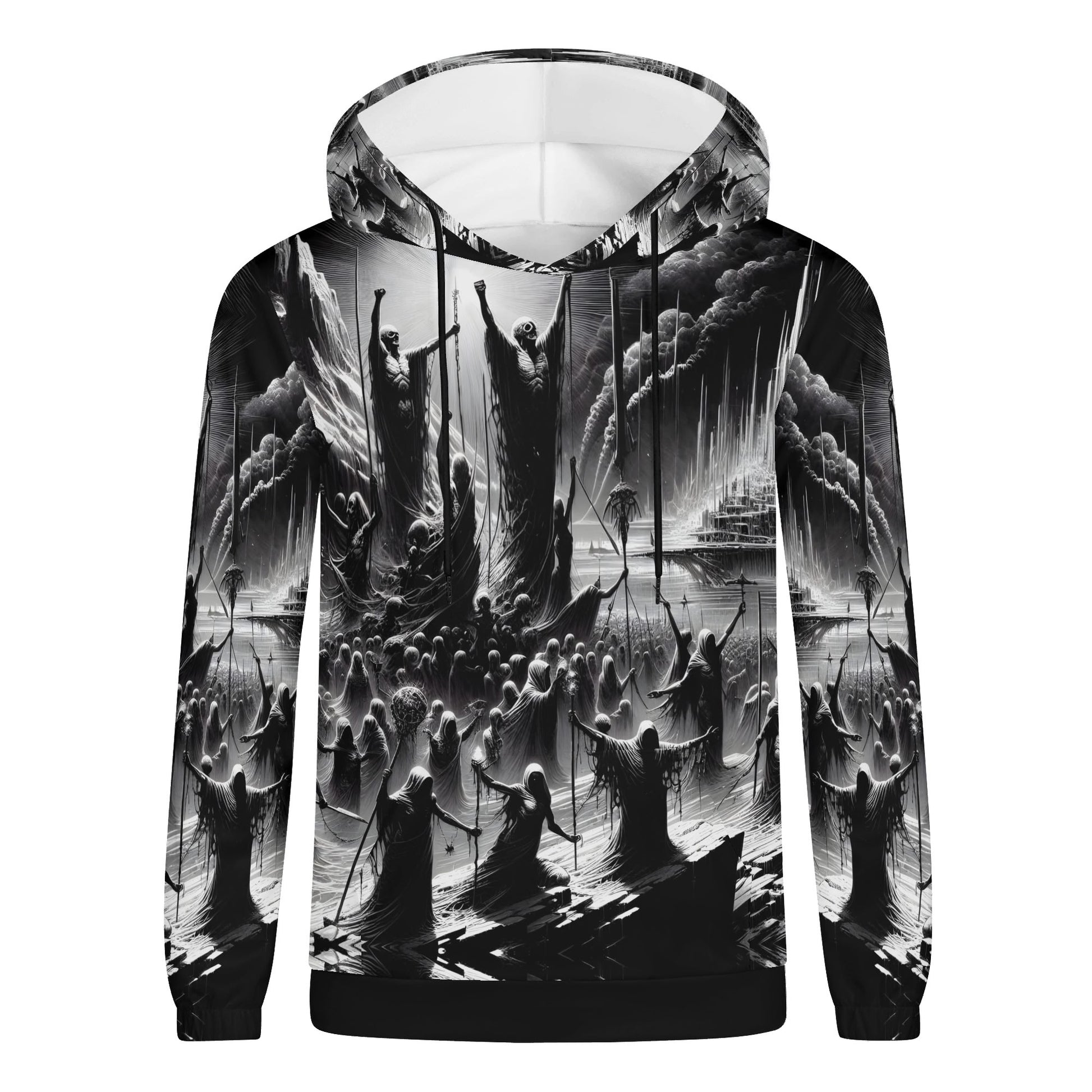 Loud and Lethal Rise of the Fallen Cotton Terry hoodie black and white graphic design unisex