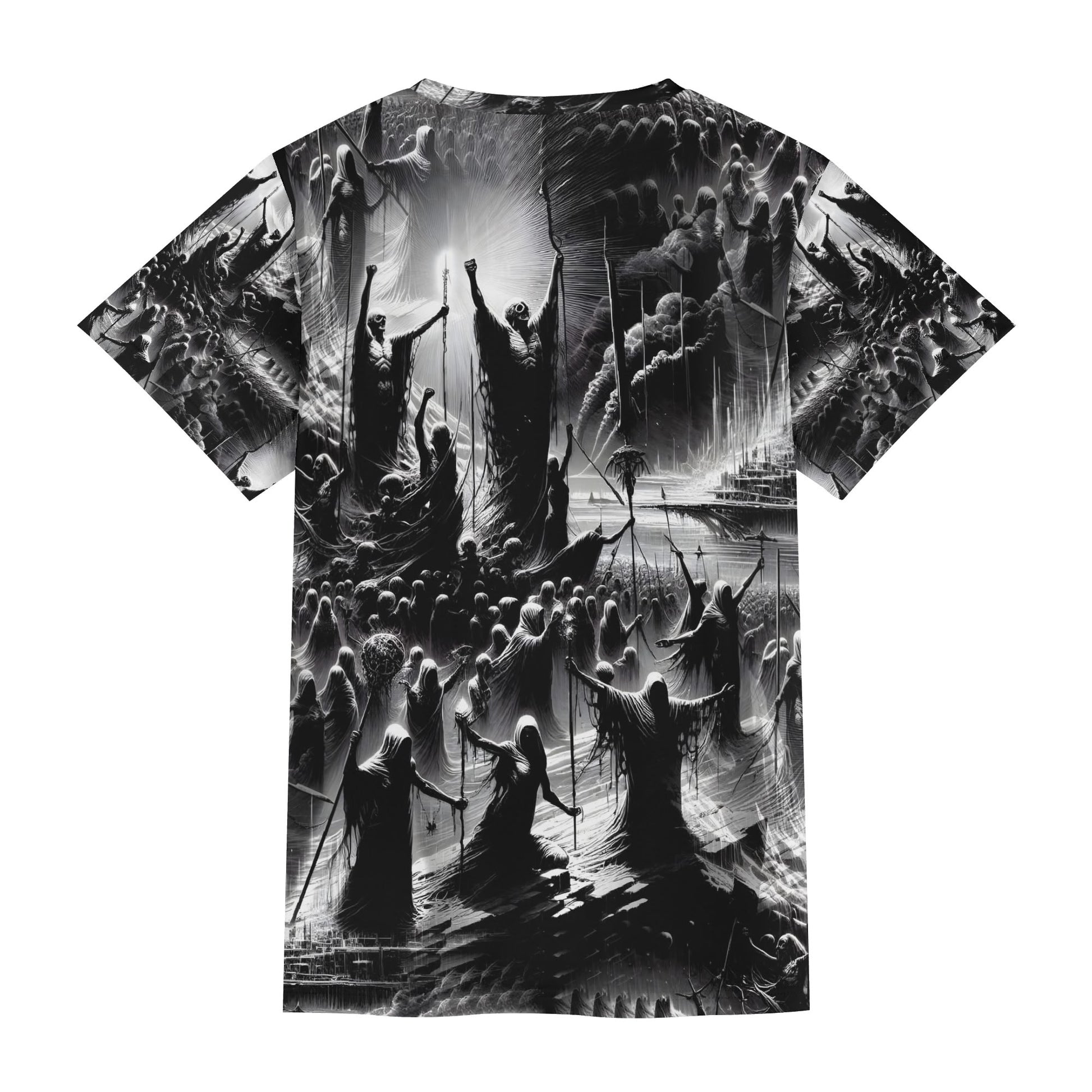 Loud and Lethal Rise of the Fallen Lycra T-Shirt unisex black and white graphic design