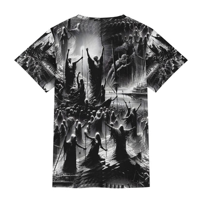 Loud and Lethal Rise of the Fallen Lycra T-Shirt unisex black and white graphic design