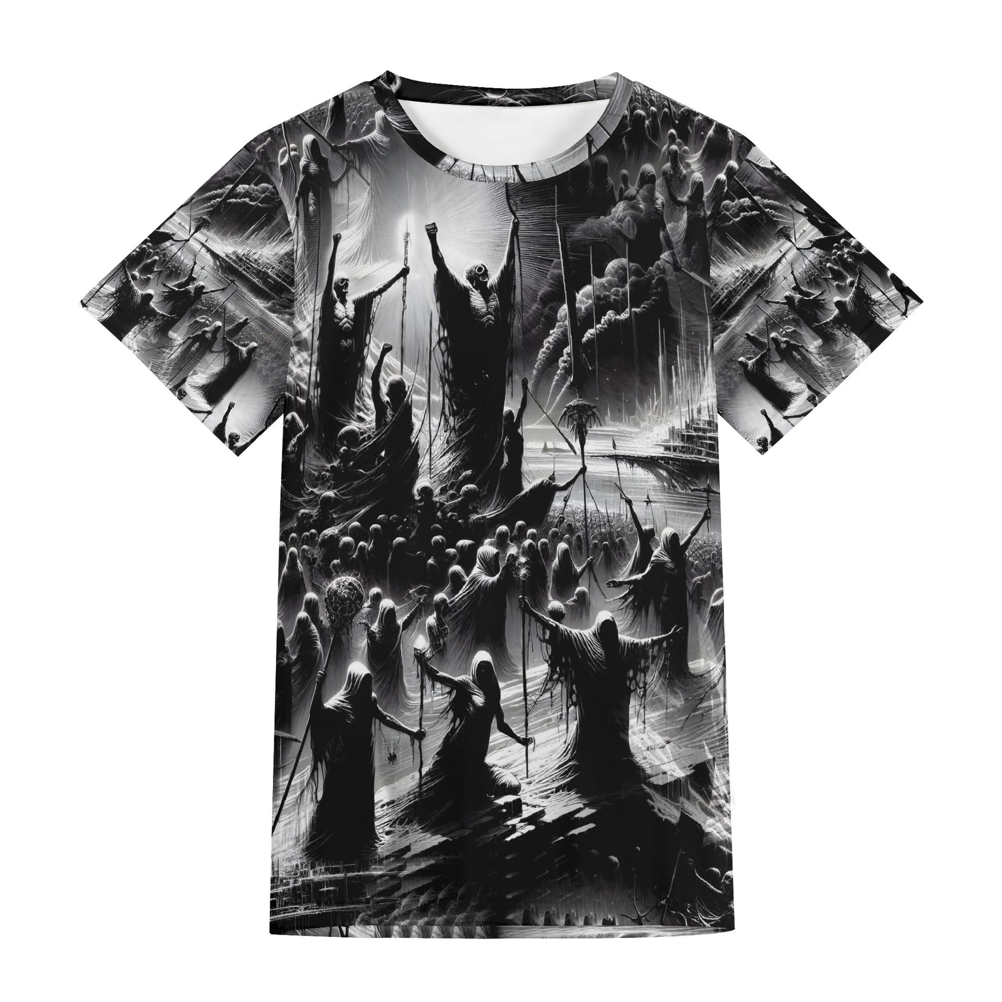 Rise of the Fallen Lycra T-Shirt by Loud and Lethal featuring black and white dark fantasy design