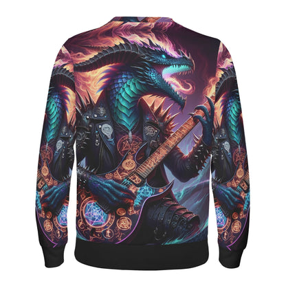 Loud and Lethal unisex sweater featuring a neon dragon playing guitar design Rock n Roar Poly French Terry Sweatshirt
